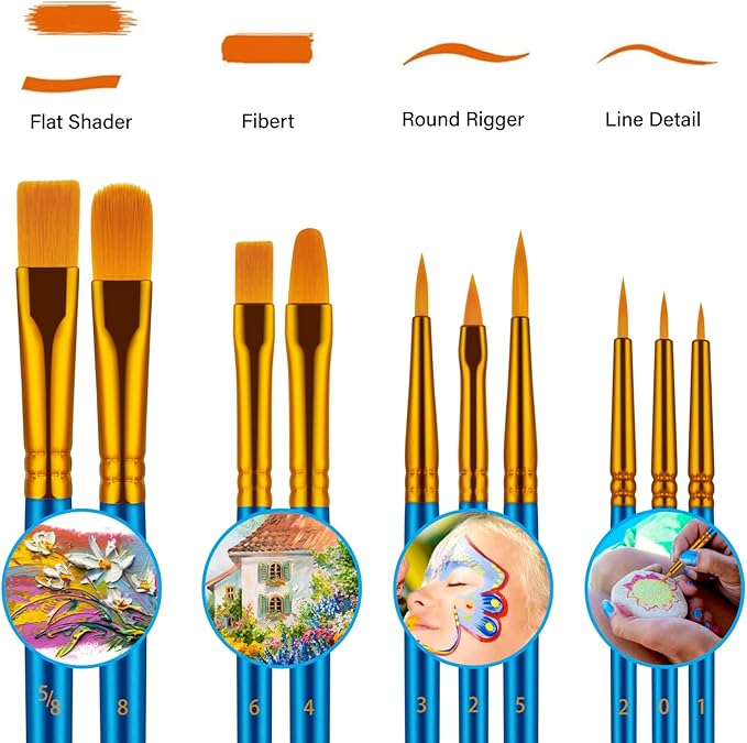 Paint Brushes Set for Acrylic Painting, 20 Pcs Oil Watercolor Acrylic Paint Brush, Artist Paintbrushes for Body Face Rock Canvas, Kids Adult Drawing Arts Crafts Supplies, Blue
