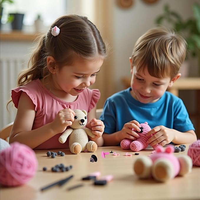 HeXueLy 48-Piece Fuzzy Safety Noses with Washers for Stuffed Animals, Crochet Toys and Amigurumi Dolls, Plush Soft Noses in Multiple Sizes for Teddy Bear and DIY Plush Making Kits