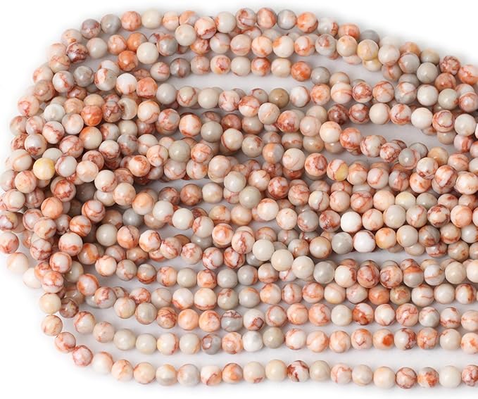 cheavian 60pcs 6mm natural red network stone round loose beads for jewelry making diy materials 1 strand 15"