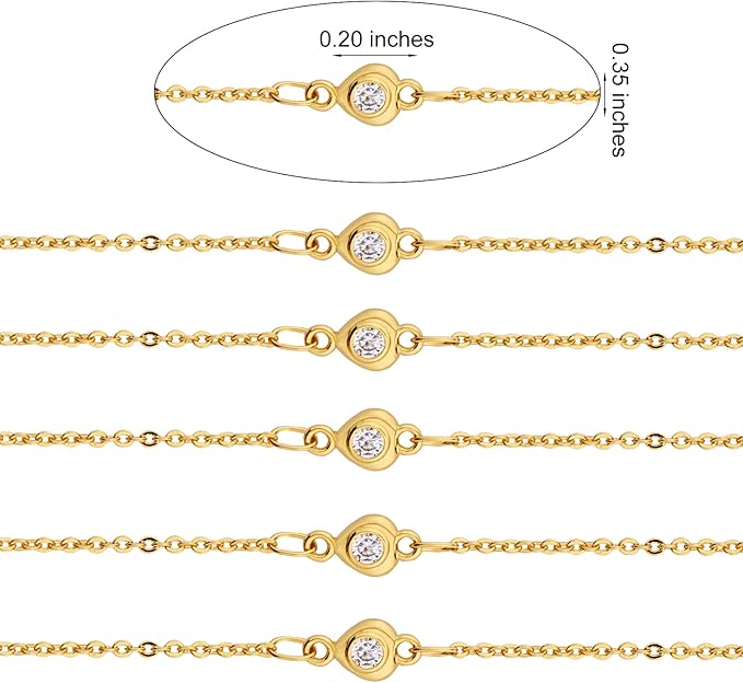 3.28 Feet 1M Clear Cubic Zirconia Heart Link Chains Real 18K Gold Plated Cable Link Chain Unwelded Metal Chain for Jewelry Necklace Making