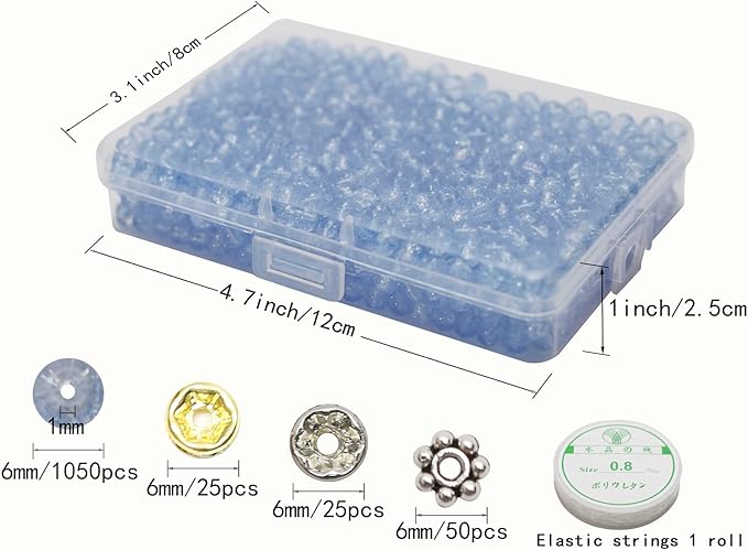 1050pcs Blue Crackle Glass Beads Handcrafted Round Lampwork Smooth Loose Beads for Bracelet & DIY Jewelry Making 6mm