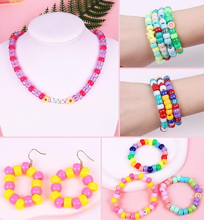 3050 Pcs Pony Beads for Bracelet Making Kit, 56 Colors 6x9mm Rainbow Kandi Beads, Friendship Bracelet Kit with 1000 Pcs A to Z Colorful Letters for Name Bracelets Jewelry Making for Adults