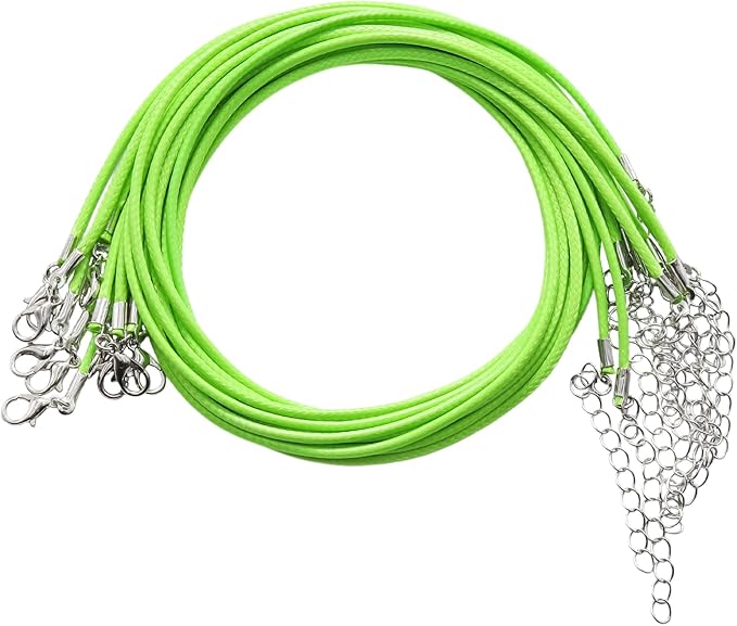 10 Pcs 2.0mm Leather Necklace Cords with Clasp,Waxed Cords,Necklace Ropes for Pendants and Jewelry Making(Light Green)