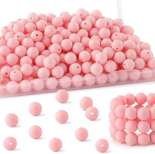 160Pcs 12mm Silicone Beads for Keychain Making Bracelet Necklace, Bulk Round Silicone Beads for Pens(Candy Pink)
