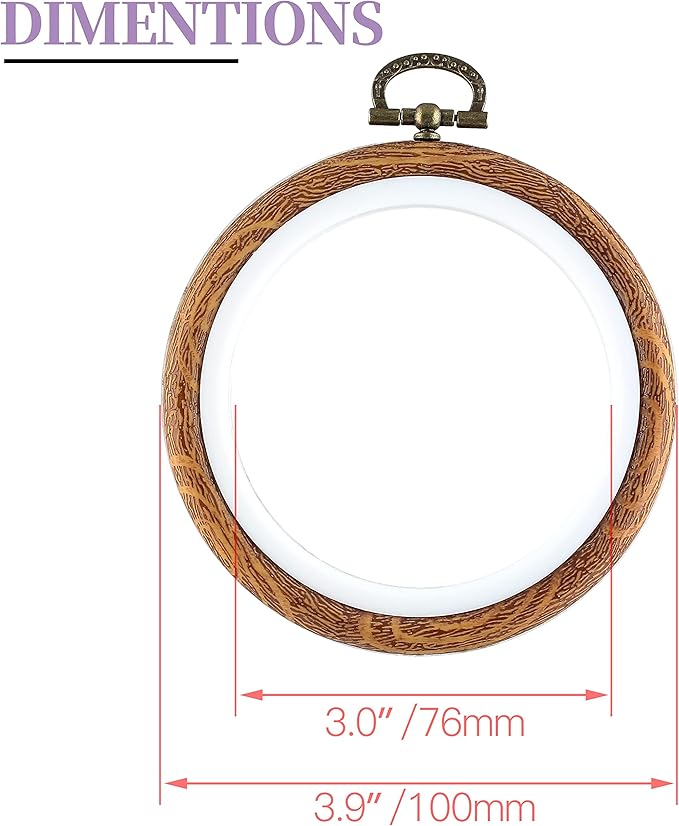 piutouyar 3 pieces 4 inch embroidery hoop set imitated wood display frame embroidery hoops circle cross stitch hoop ring for art craft sewing and hanging ornaments decor