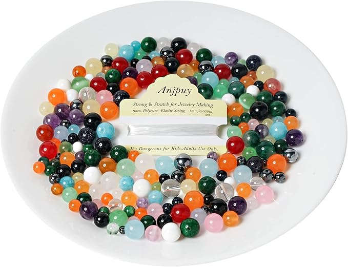 10mm Natural Black Agate Round Bead - 35PCS Bulk Gemstone Beads for Jewelry Making, DIY Bracelets, Necklaces - Includes Crystal Stretch Cord - Beads for Crafting Gifts