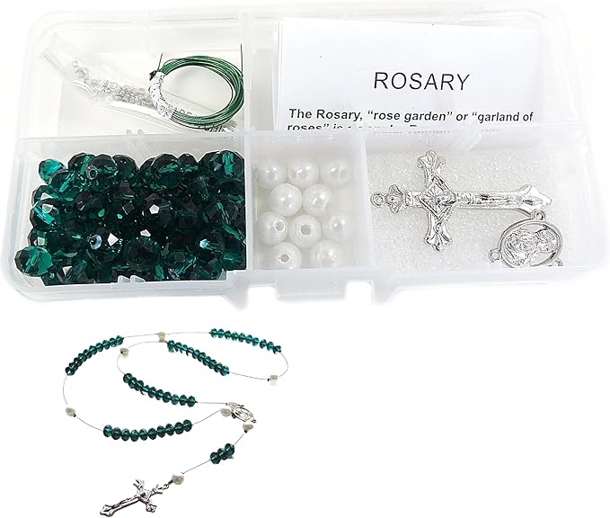 Linpeng Rosary DIY Kit, Catholic Prayer Beading Necklace Making Supplies, First Communion Gifts, Green, 1 pk