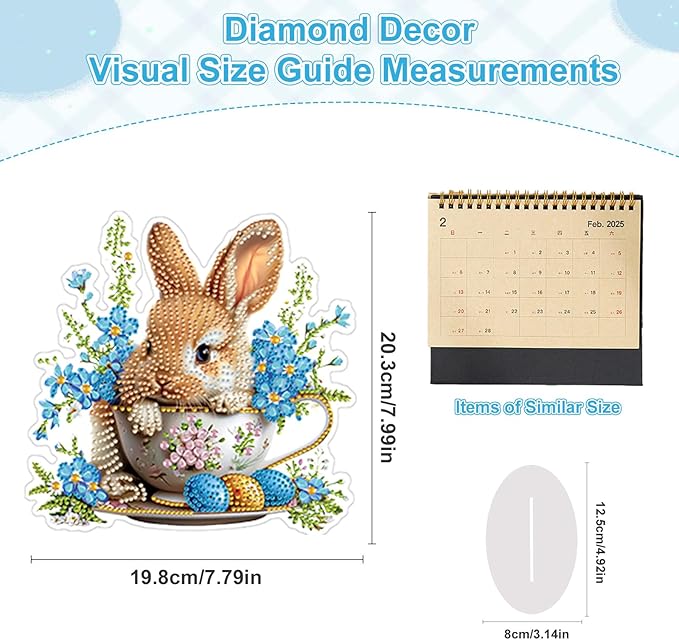 TOSTOG Rabbit Teacup Tabletop Diamond Art Kits for Adult, Desktop Diamond Painting for Beginners, 5D DIY Stand Up Crafts Gem Art, Waterproof Full Accessories for Home Decor Idea 20 * 20 cm/8 * 8 in
