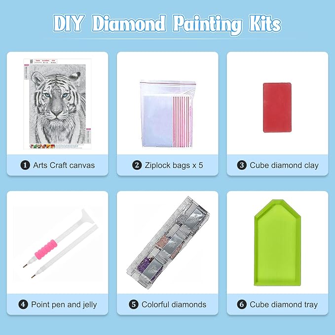 NAIMOER Tiger Diamond Art Kits for Adults,5D Diamond Art Tiger Kits DIY Full Drill Animals Diamond Art Kits for Home Wall Decoration Gifts (30X40cm)