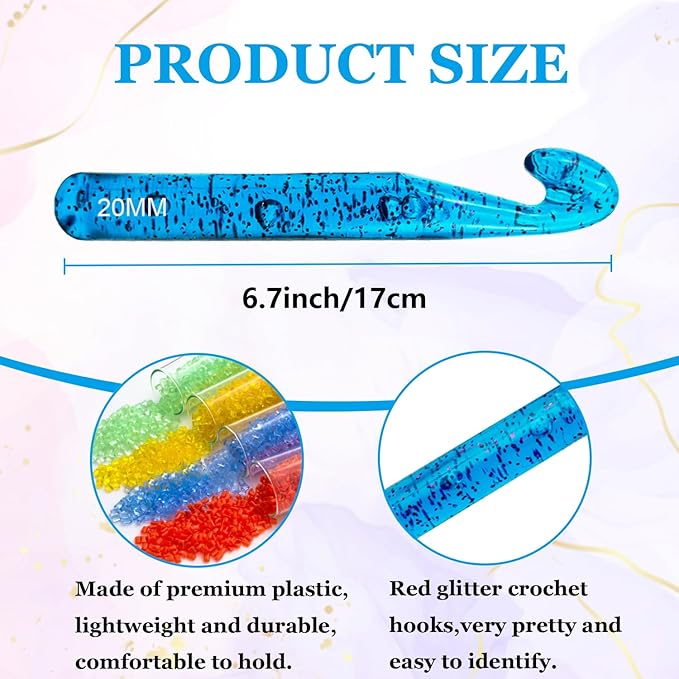 Hobekoee 20mm Large Crochet Hook for Chunky Yarn,Ergonomic Crochet Needles for Arthritic Hands,Plastic Crystal Smooth Crochet Hooks for Handmade DIY Crocheting