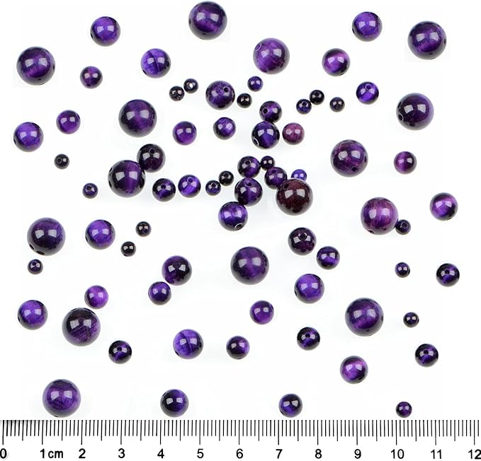 bymitel 210pcs crystal beads stone gemstone round energy healing loose beads with stretch cord for jewelry making bracelets anklets (purple tiger's eye, 6mm 210pcs)