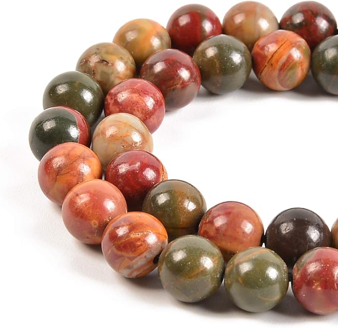 45pcs 8mm Natural Picasso Jasper Gemstone Round Spacer Loose Stone Beads for Jewelry Making 15.5" 1 Strand (Picasso Jasper, 8mm 45Beads)