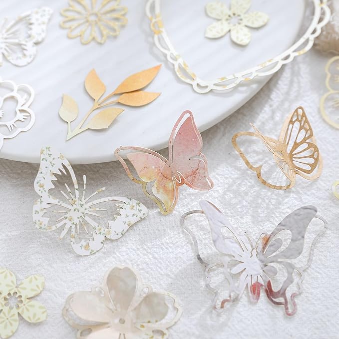 138 PCS Vintage 3D Hollowed Flower Butterfly and Window Frame Stickers, Creative Scrapbook Stickers for DIY Diary Junk Journal Handbook Journaling Scrapbooking Supplies Kit Pop-up
