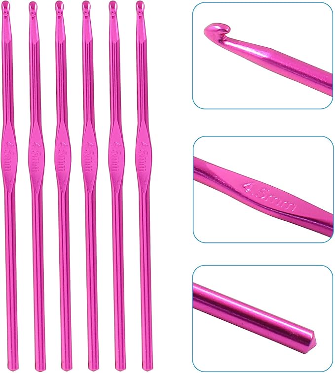 Cionyce 6 Pack Aluminum Crochet Hook 4.5mm US Size 7 Crochet Needle for DIY Craft Yarn Knitting Needles