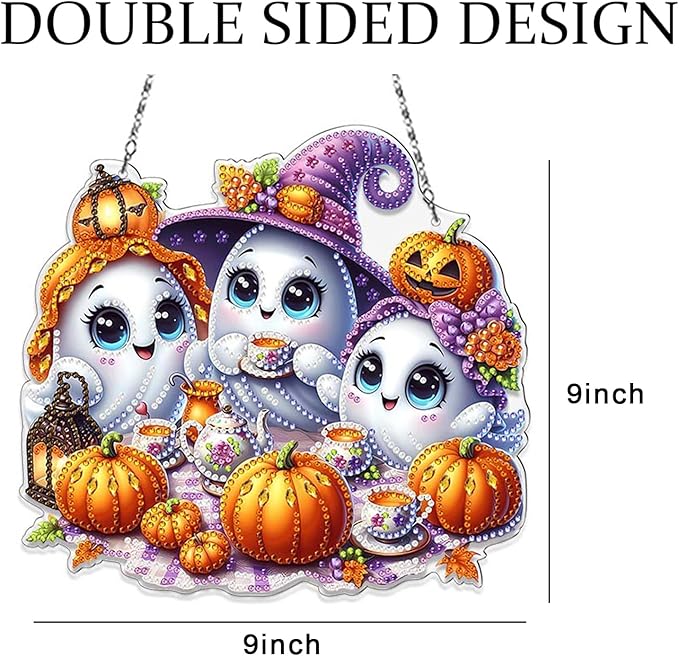 Diamond Art Hanging Kits for Adult, Fall Pumpkins Crafts Decor 5D DIY Acrylic Diamond Art Painting Ornaments, Window Pendants Wall Hanging Kits for Home Garden