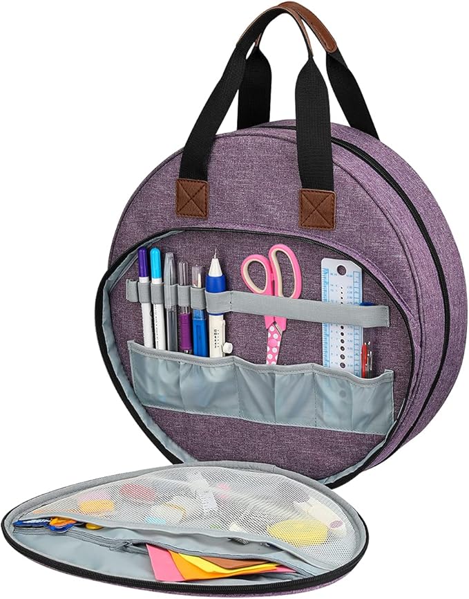 OTRIEK Shinyzone Cross Stitch Storage Bag Purple,Embroidery Projects Bag,Sewing Crafts Storage Tote Bag,Knitting Bags with Zipper Pockets Organiser for Embroidery Hoops,Charts and Threads