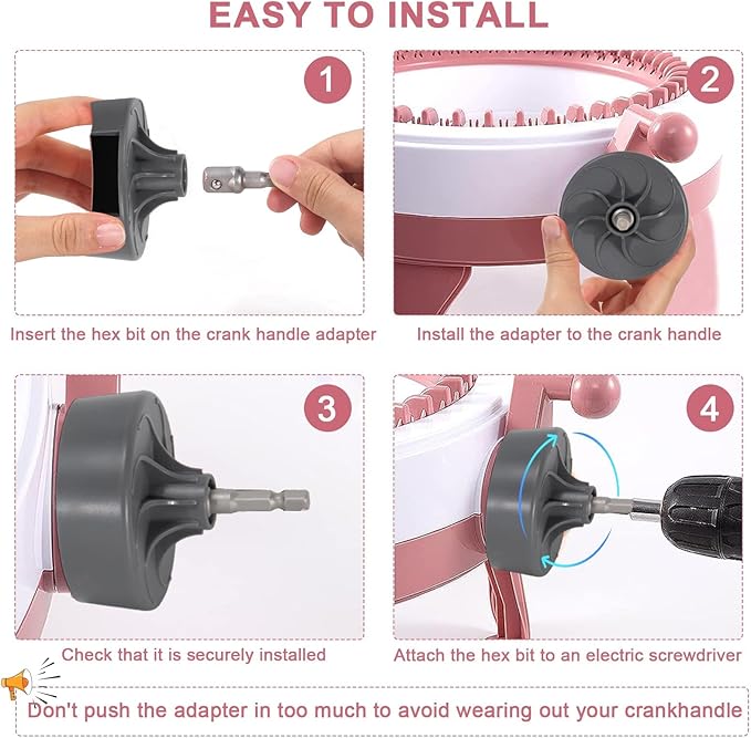 Knitting Machine Adapter, Quick Knit Replaceable Crochet Machine Adapter with Hex Bit Power Screwdriver, Compatible with 22/40/48 Knitting Machines Universal Accessories, Beginners DIY Hats, Socks