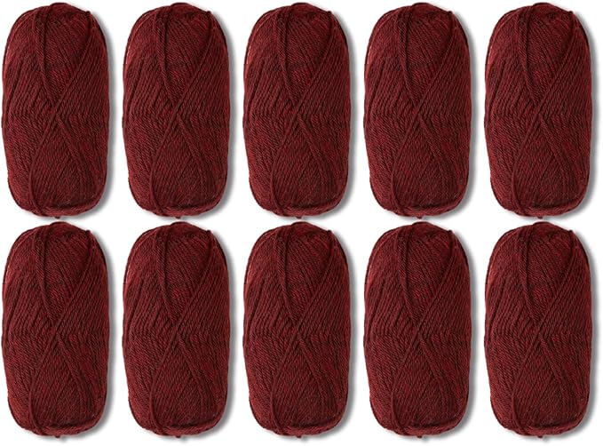 Knit Picks Wool of The Andes Red Worsted Weight 100% Wool Yarn Multi Pack (10 Balls - Garnet Heather)