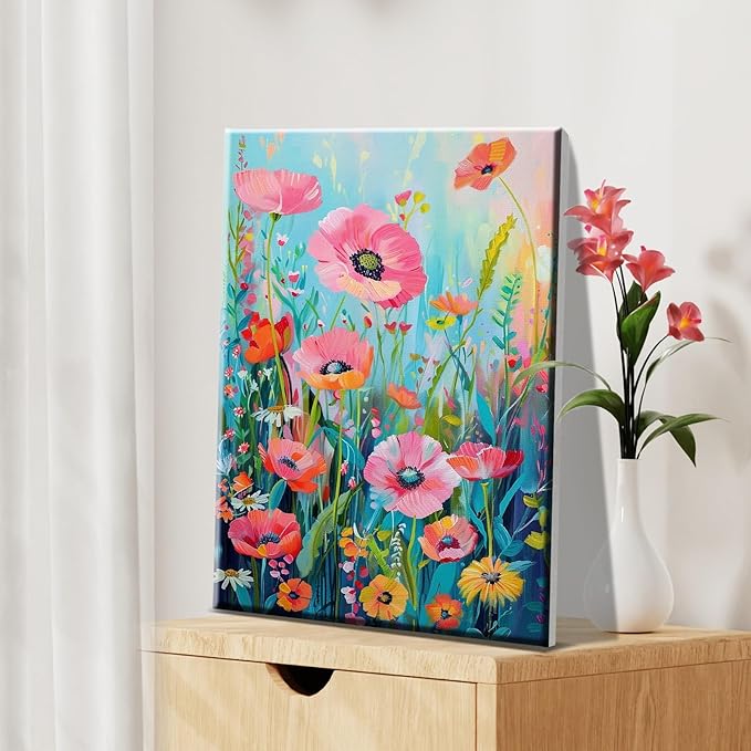 JOOZ Flower Paint by Number for Adults with Easel Paint by Numbers Kit with Frame for Adults Beginners on Canvas DIY Acrylic Painting Kit for Home Decor Gift 7.87x11.81 Inch