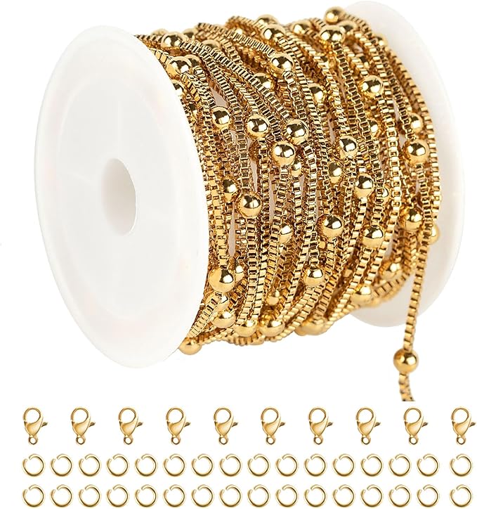 UMAOKANG 16.4 Feet Stainless Steel Chains for Jewelry Making Gold Plated Jewelry Chain Roll Bead Box Link Chain DIY Jewelry Making Chains Bulk