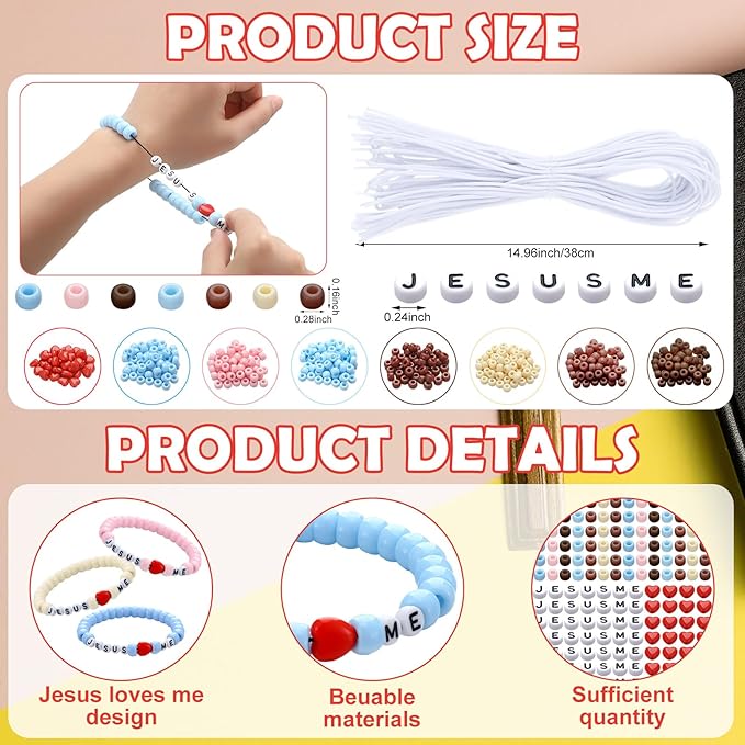 Ferreve 35 Sets Easter Boho Religious Bead Wristband Craft Kit Jesus Love Me Faith DIY Bead Craft Kit Love Letter Charms for VBS Week Sunday School Christian Bible Verse Gifts Making