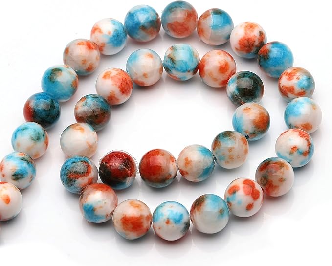 youngbling natural gemstone beads for jewelry making,10mm blue-orange jade polished round smooth stone,genuine real stone beads for bracelet necklace 15 inch(blue-orange jade,10mm)