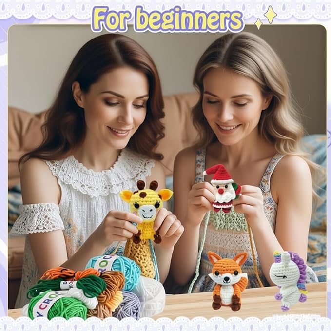 ZSDSZDZY 6Pcs Crochet Kit for Beginners, DIY Craft for Adults, Great Gife for Crochet Lovers, Crocheting Animal Kits with Step by Step Videos,Yarn,Crochet Hook,Birthday, Holiday Gift