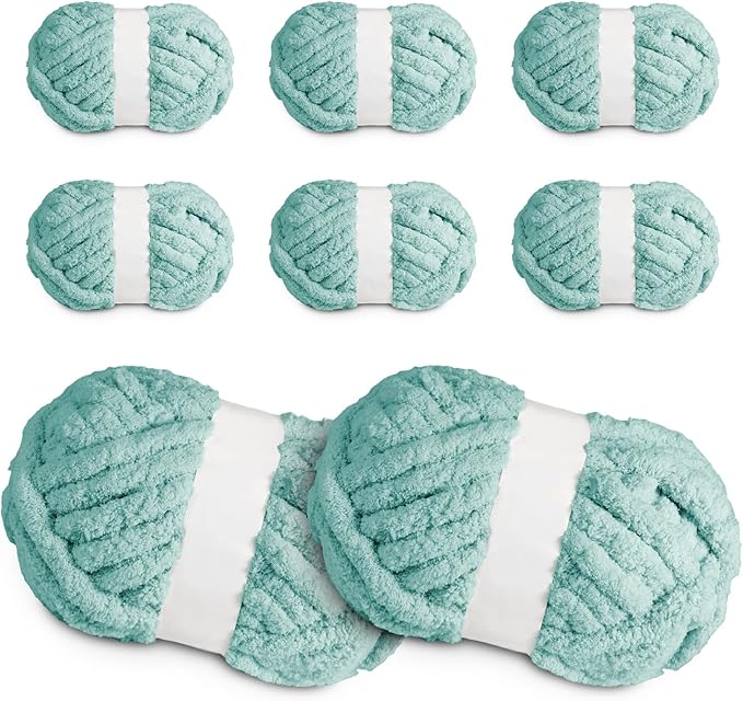 Super Soft Chunky Chenille Yarn – 8 Skeins × 8 oz (25 Yards Each) Jumbo Bulky Yarn for Crochet & Hand Knitting Blankets, Sweaters, Cushions, DIY Projects (Light Blue)