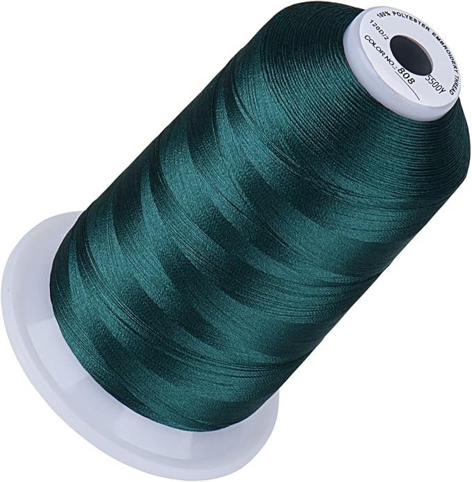 Simthread 5500Yds Embroidery Thread, 5000M High-Yardage 40WT 100% Polyester Thread – 170+ Vivid Colors, High-Speed Rated – Compatible with Brother, Singer, Janome & More - Deep Green 808