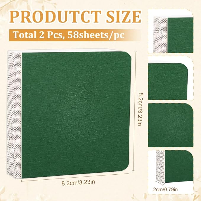 2Pcs 3.2" x 3.2" Mini Drawing Sketchbook Small Watercolor Notebook Green Paper Blank Square Portable Water Color Travel Journal Art Pad Sketchbooks for Painting Traveler Student Supplies