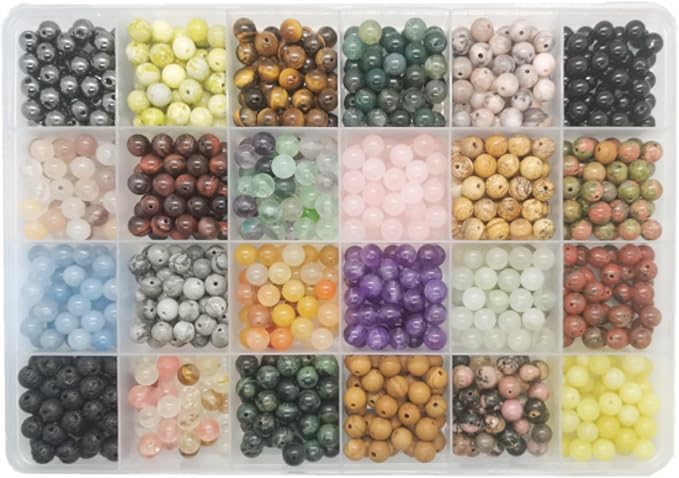 720pcs Crystal Beads for Jewelry Making Bulk,Natural Stone Beads Charm Gemstone DIY for Friendship Bracelet Making Kit Supplies(6mm,24 Color B)