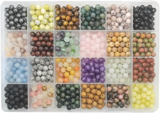 720pcs Crystal Beads for Jewelry Making Bulk,Natural Stone Beads Charm Gemstone DIY for Friendship Bracelet Making Kit Supplies(6mm,24 Color B)