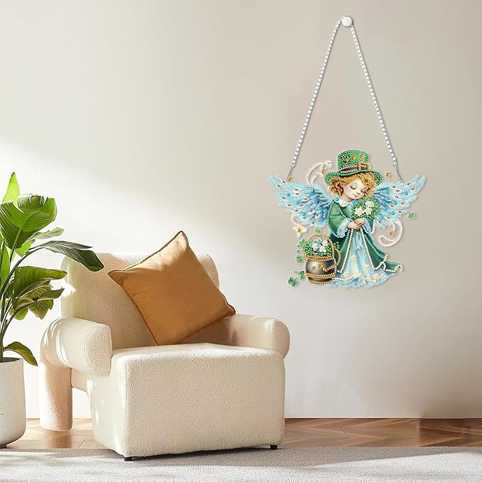 BAWKENTON St.Patricks Day Hanging Diamonds Art kit for Adult, DIY Diamonds Painting Art Kit, 9.45x8.32in Acrylic Diamonds Painting Board Kit Ornament, Special Crystal Diamond Hanging Ornament