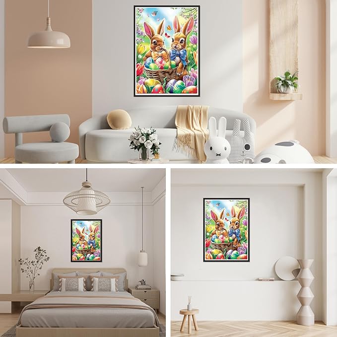 SENQAO Rabbit Diamond Art Kits for Adults, Easter Diamond Painting Kit for Beginners, Round 5D DIY Diamond Dots Art, Full Drill Painting Kit Art and Crafts for Adults Home Wall Decor 12x16inch