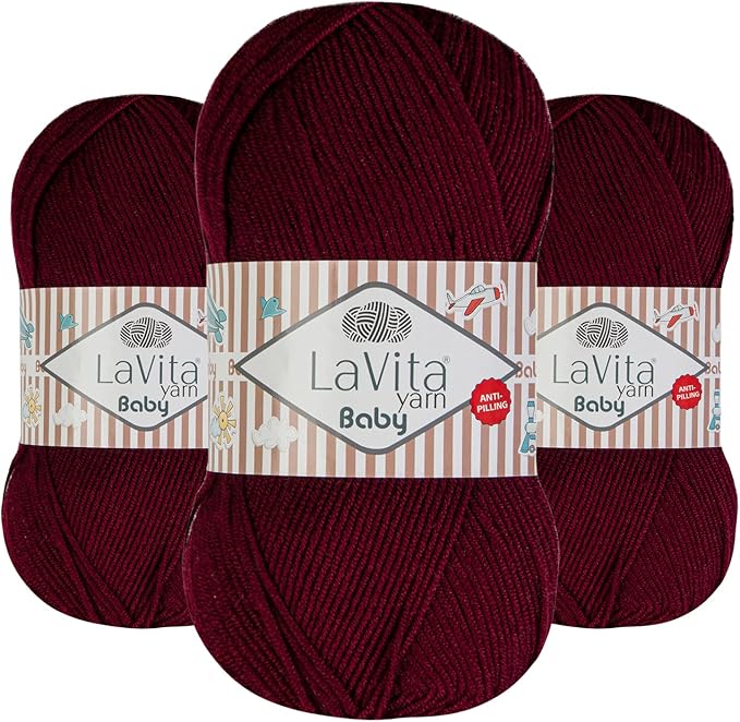 LaVita Baby Premium Anti-Pill Acrylic Yarn - 820 Yards, 3 x 3.5 oz - Warm, Airy Fiber with Silky Texture - Oeko-TEX Certified, Durable, Lightweight, Long-Lasting, Solid Pastel Colors - 3 Skeins Pack
