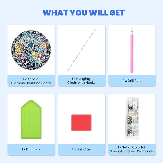 MXJSUA Diamond Art Hanging Kits for Adults Beginners, Dragon DIY Acrylic Special Shaped Crystal Diamond Gem Art Pendant Drills Painting Ornament for Home Wall Decor and Gift