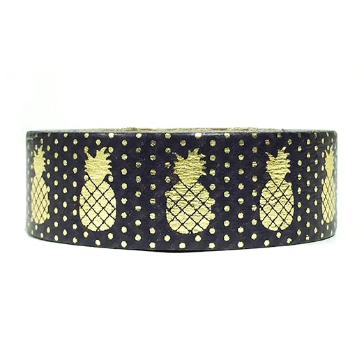 Wrapables Colorful Washi Masking Tape, Golden Pinapple Black