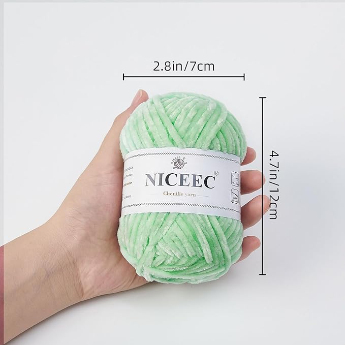 NICEEC 3 Skeins Soft Chenille Yarn Blanket Yarn for Knitting Fancy Yarn for Crochet Weaving DIY Craft Total Length 3×85m (3×93yds, 3×50g)_Light Green