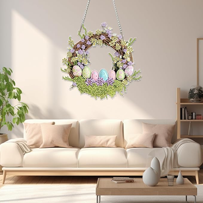 Miwixy Easter Hanging Diamond Art Kits for Adults,Rabbit Special Shaped Crystal Christmas Diamond Painting Ornament Kit DIY Double-Sided Pattern Window Pendant Gem Art Kit for Home Wall Decor
