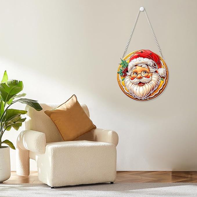 MOGTAA Christmas Diamond Art Hanging Kits for Adults Kids, Santa Claus Diamond Art Suncatchers, 5D Special Shape Diamond Painting Window Pendant Kit for Home Garden Wall Decor