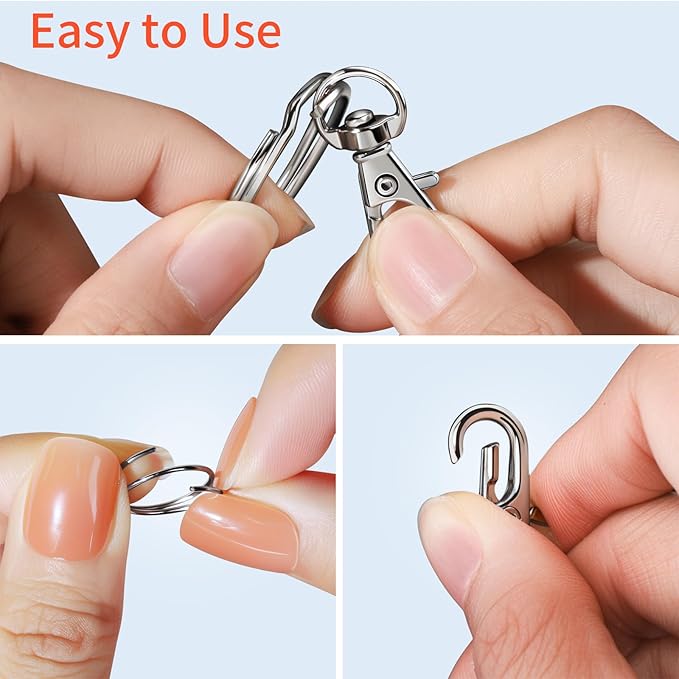 LEOBRO 60 PCS Swivel Snap Hooks and Key Rings, Keychain Clips and Key Chain Rings, Metal Split Rings, Keychain Making Kit, for Key, Key Chains, Jewelry Making, Crafts, Silver