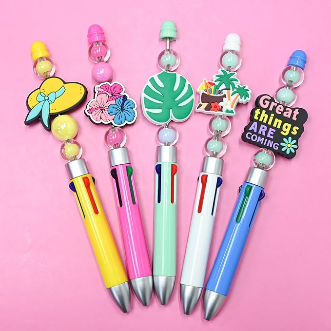 Silicone Focal Beads for Pens Summer Accessory Kit 30 Pcs Colorful Round Beads for Keychain Making Bracelet Necklace Handmade Crafts
