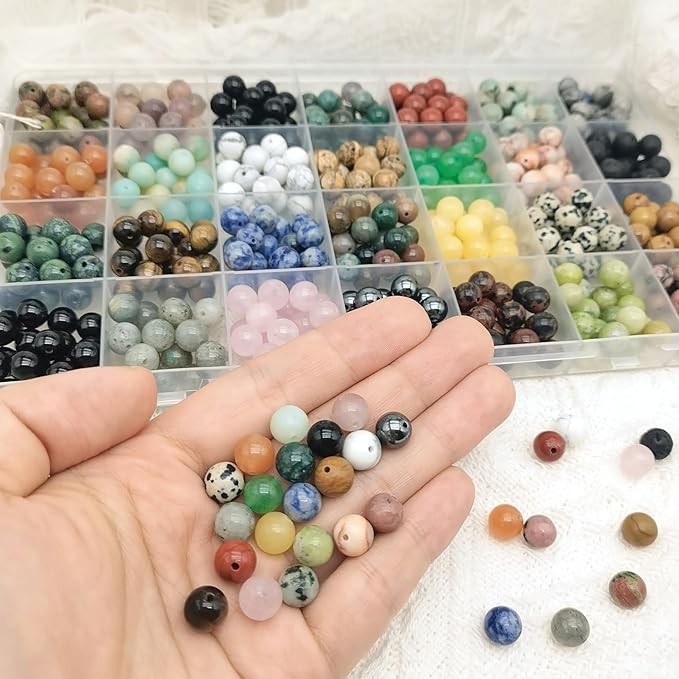 560pcs Crystal Beads for Jewelry Making Bulk,Natural Stone Beads Charm Gemstone DIY for Friendship Bracelet Making Kit Supplies(8mm,28 Color A)