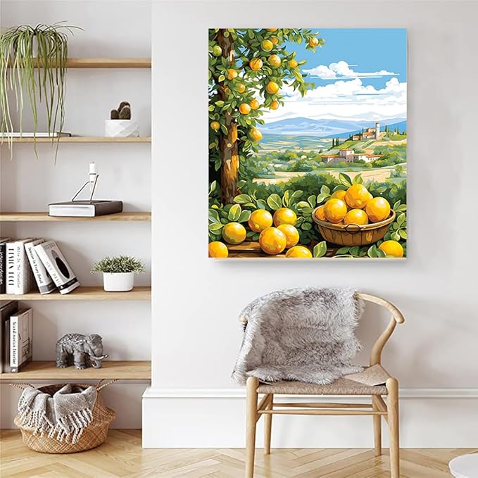Artunion Lemon Paint by Numbers Kit for Adults,Lemon Tree Paint by Number Kits, DIY Oil Painting Paint by Number Kits on Canvas Arts Craft for Home Wall Decor 16x20 Inch