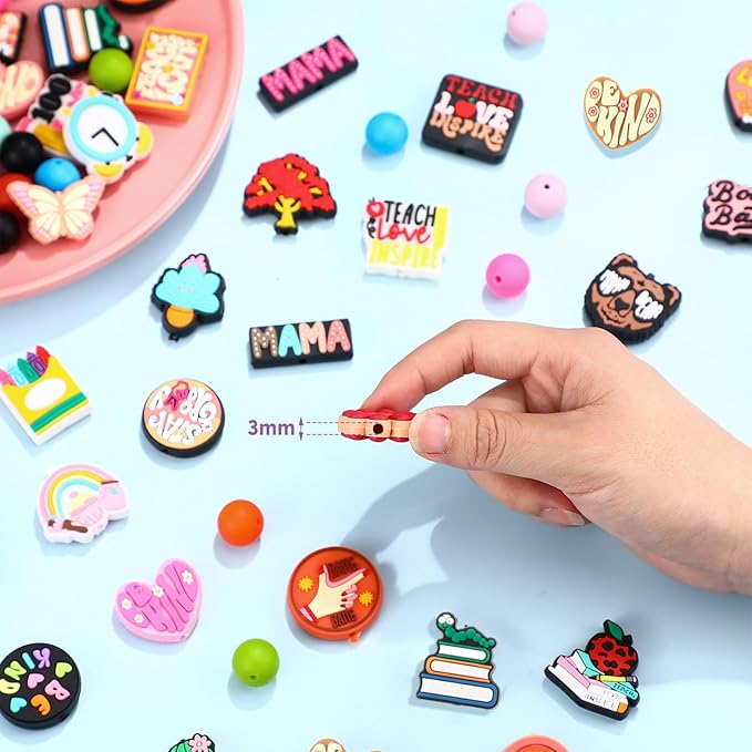 Humyoun 122 Pcs Silicone Focal Beads for DIY Pens Making Kit Include 12 Beadable Pens 110 Silicone Focal Beads for Pen Keychains DIY Making