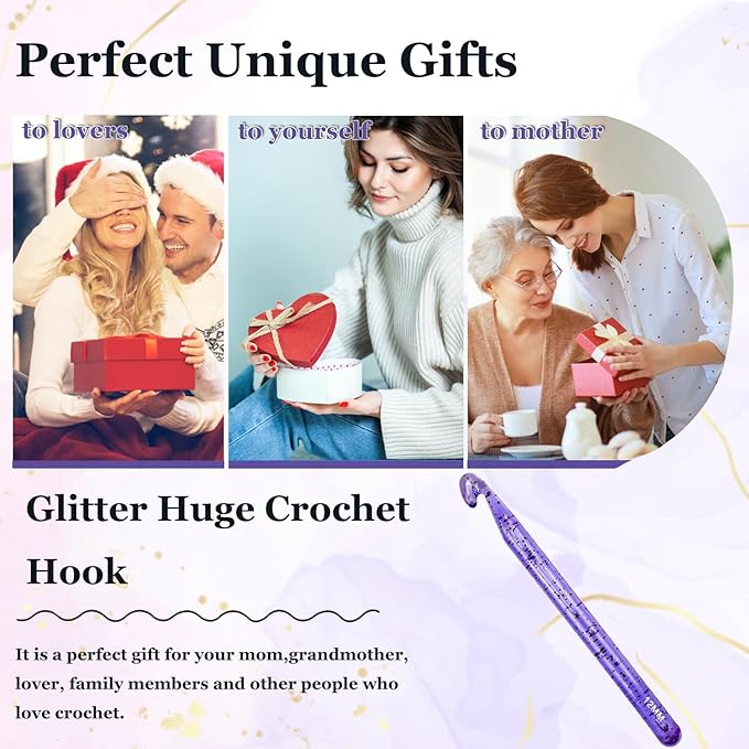 Hobekoee 12mm Large Crochet Hook for Chunky Yarn,Ergonomic Crochet Needles for Arthritic Hands,Plastic Crystal Smooth Crochet Hooks for Handmade DIY Crocheting