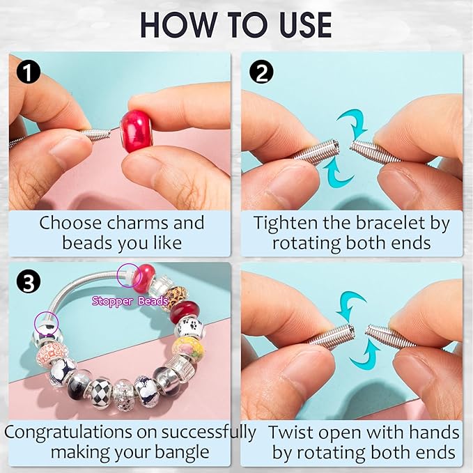 20 Pieces Snake Charm Bracelet, 4mm Expandable Charm Bangle Bracelets Silver Adjustable Friendship Snake Bracelet Chain DIY Charm Bracelet for Women Jewelry Christmas Birthday Gifts