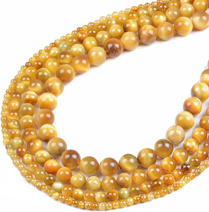 bymitel 210pcs crystal beads stone gemstone round energy healing loose beads with stretch cord for jewelry making bracelets anklets (light yellow tiger's eye, 6mm 210pcs)