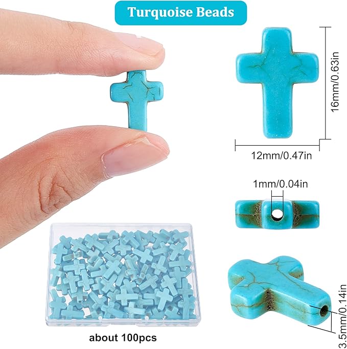 SUNNYCLUE 1 Box 100Pcs Turquoise Cross Beads Bulk Synthetic Turquoise Blue Gemstone Bead Easter Mini Cross Stone Spacer Beads for Jewelry Making Charms Beading Kits Christmas Bracelets DIY Supplies