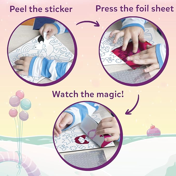 skillmatics foil fun - unicorns & princesses, no mess art for kids, craft kits & supplies, diy creative activity, travel toys, valentine’s day gifts for ages 4, 5, 6, 7, 8, 9